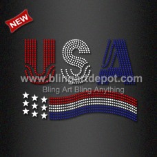 Rhinestone USA Flag Iron ons Applique Independence Day Transfer